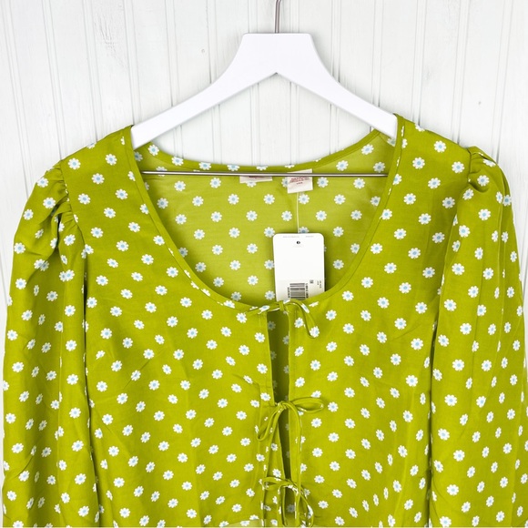 NEW Levi's Embry Tie Front Shirt Green Floral Puff Balloon Sleeve Blouse Size XS - Picture 7 of 13
